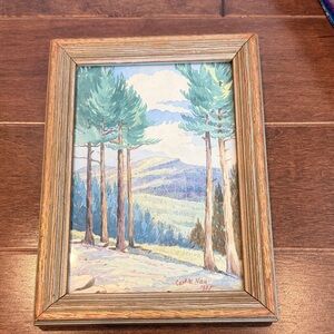 Framed Landscape Painting with Trees Carl w Nau